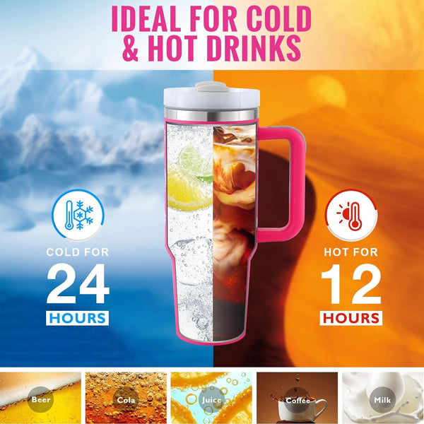 Stanley-Style 40 oz Tumbler with Handle – Leakproof, Stainless Steel, All-Day Cold & Hot